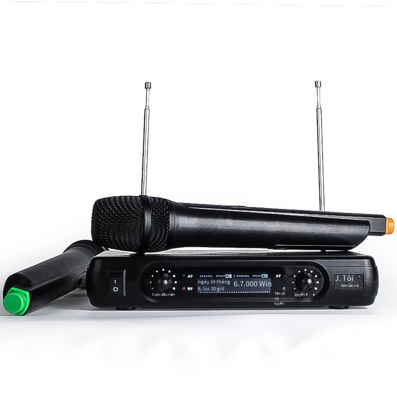 Micrô không dây JIY thuận lợi nhất Màn hình LCD một kéo hai micrô phân đoạn chữ V tăng cường âm thanh micrô âm thanh gia đình KTV
