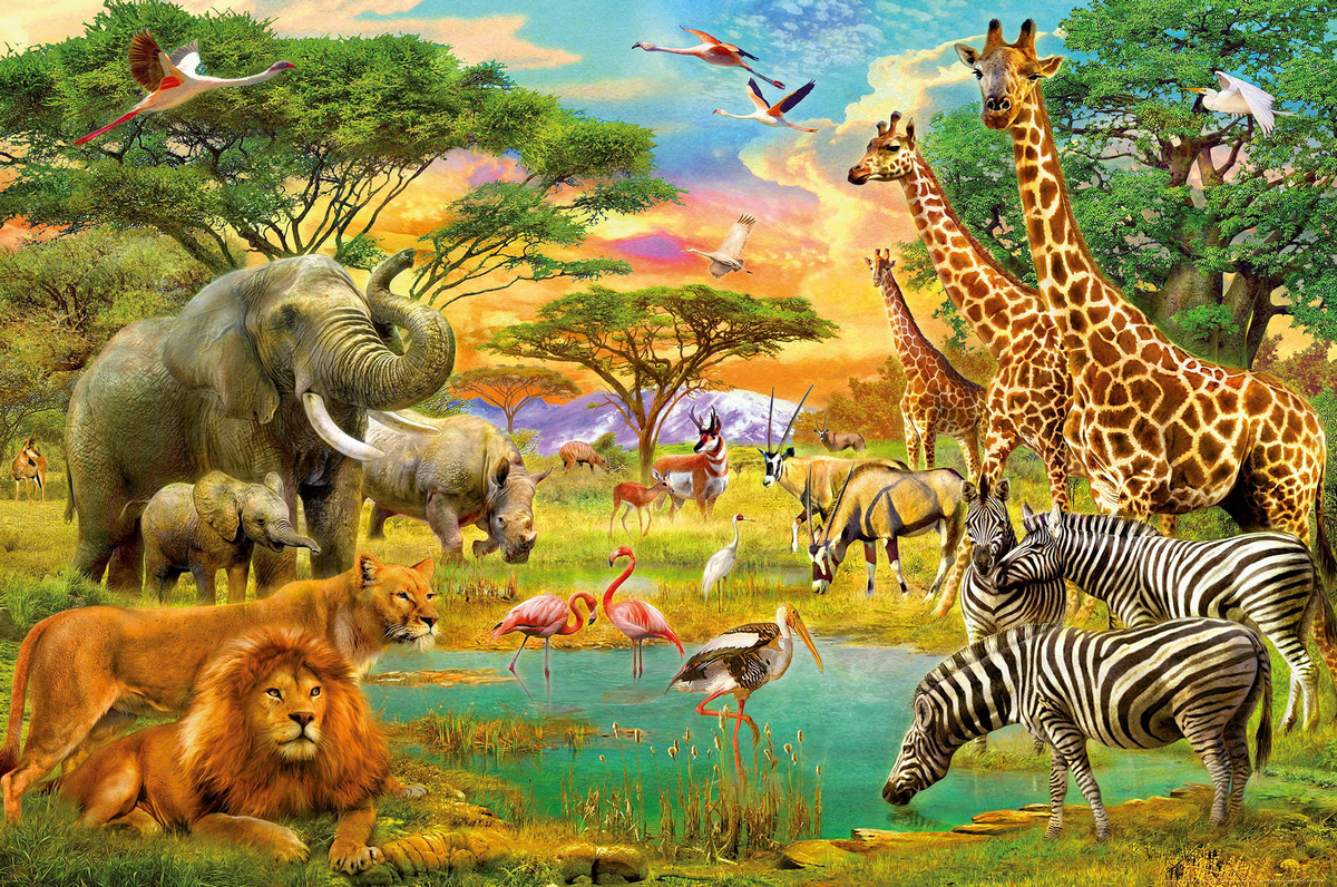 Tranh Xếp Hình Random Cut 750 Mảnh Minh Châu – African Wildlife (40x60cm)
