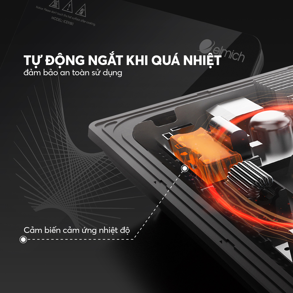 Bếp từ đơn Elmich ICE-9180, Hàng chính hãng, kính ceramic chịu lực, tự ngắt khi quá nhiệt - JoyMall