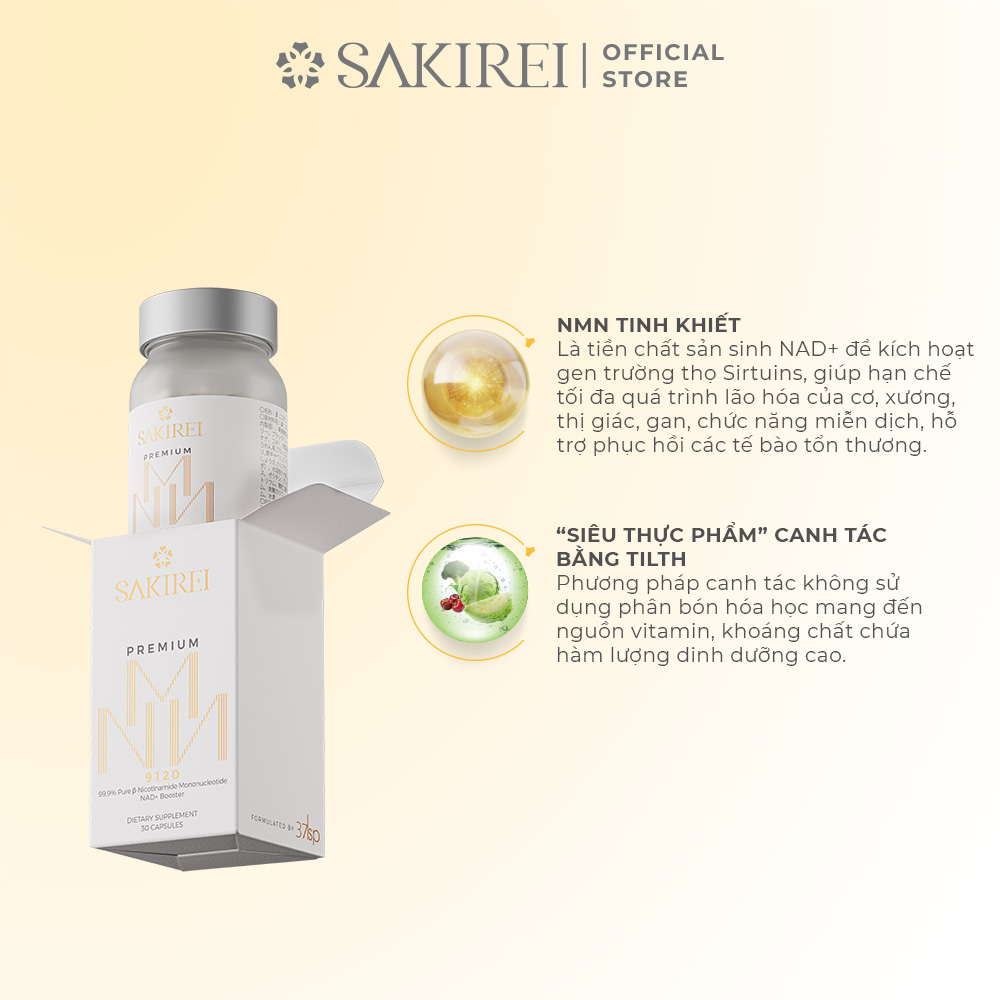 Viên uống Sakirei Premium NMN 9120 - 3000mg NMN độ tinh khiết 99.9% - Hộp 30v