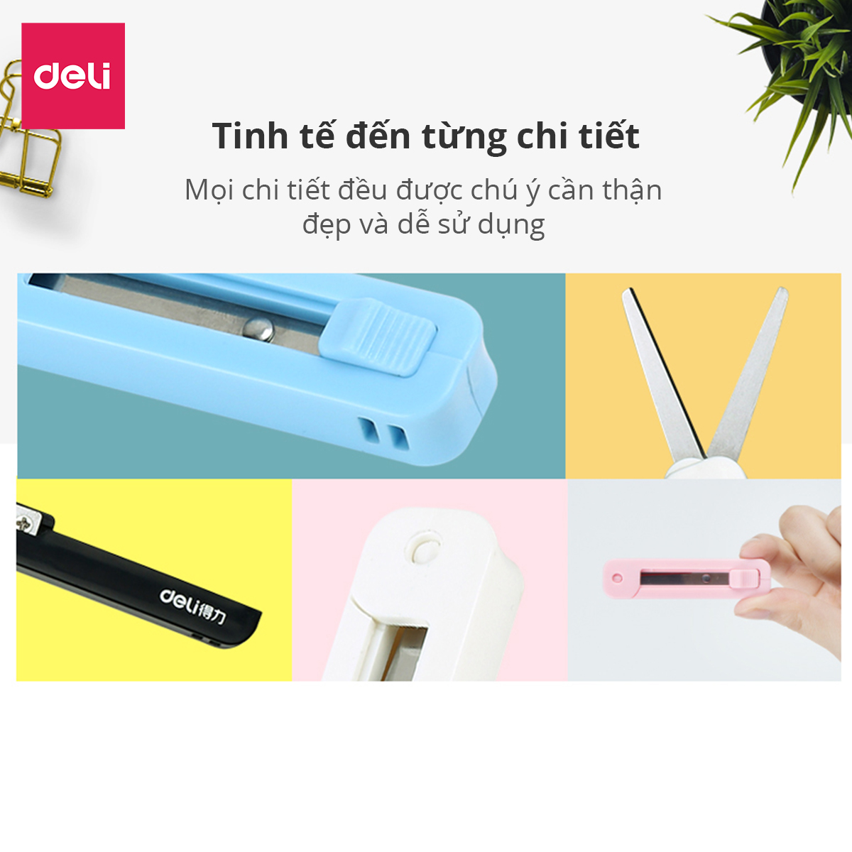 Kéo mini tiện lợi 105mm Deli - 5 màu Đen/ Xanh/ Hồng/ Trắng - Dành cho văn phòng, học sinh, sắc bén - 6072