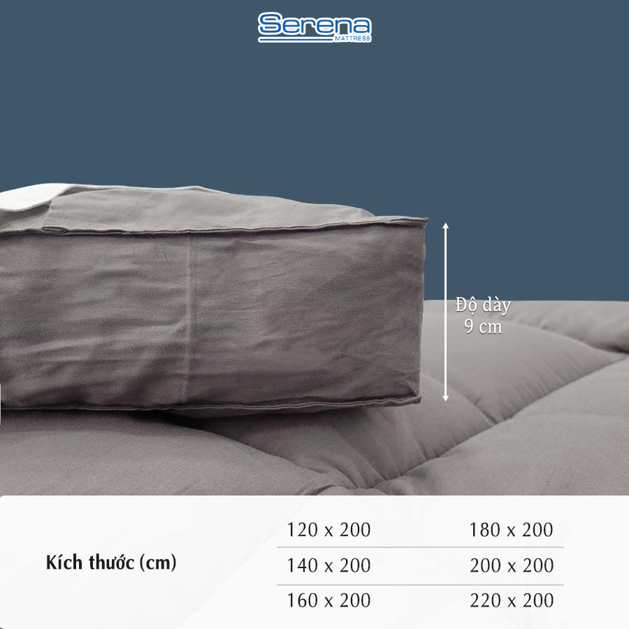 Nệm topper dầy 10cm bông gòn microfiber SERENA cao cấp - tấm chăn lót đệm niệm topper toper nệm bông gòn trải sàn giường 1 người ngủ khách sạn dày 1m2 1m4 1m6 1m8 chính hãng