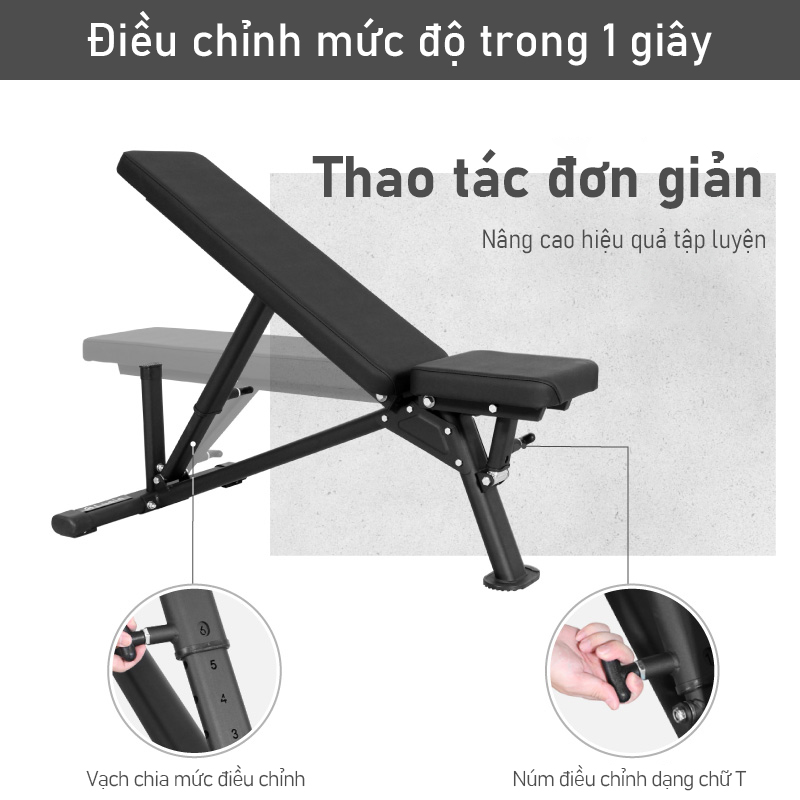 Ghế Tập Thể Hình Đa Năng LYSIN - Ghế Tập Tạ Tay Và Đẩy Ngực Tại Nhà, điều chỉnh linh hoạt 18 mức