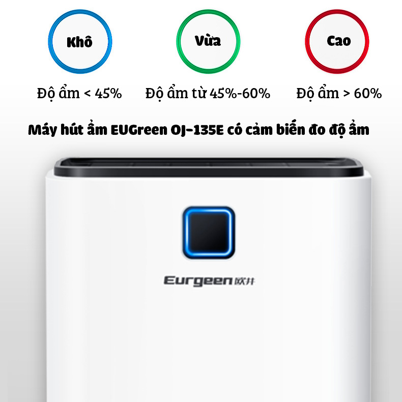 Máy hút ẩm công suất cao 250W EUGreen OJ-135E làm khô phòng chống nồm ẩm sấy quần áo diệt khuẩn tạo ion âm