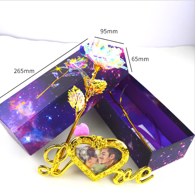 Quà Valentine, Quà 8/3 Ý Nghĩa Tặng Vợ, Tặng Bạn Gái - Hoa Hồng Galaxy Phát Sáng Có Đèn Led Khung Hình Chữ Love Kèm Gấu Bông Nhỏ