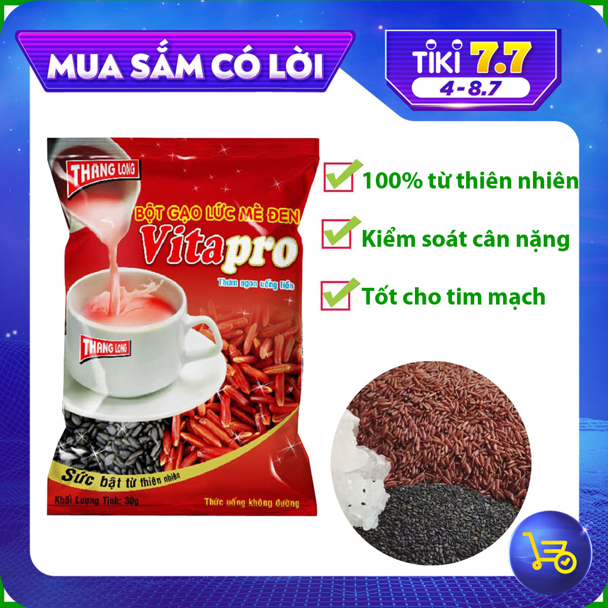 Bột Gạo Lức Mè Đen Vitapro 300gr, Thơm Ngon Uống Liền – Hàng Chính Hãng