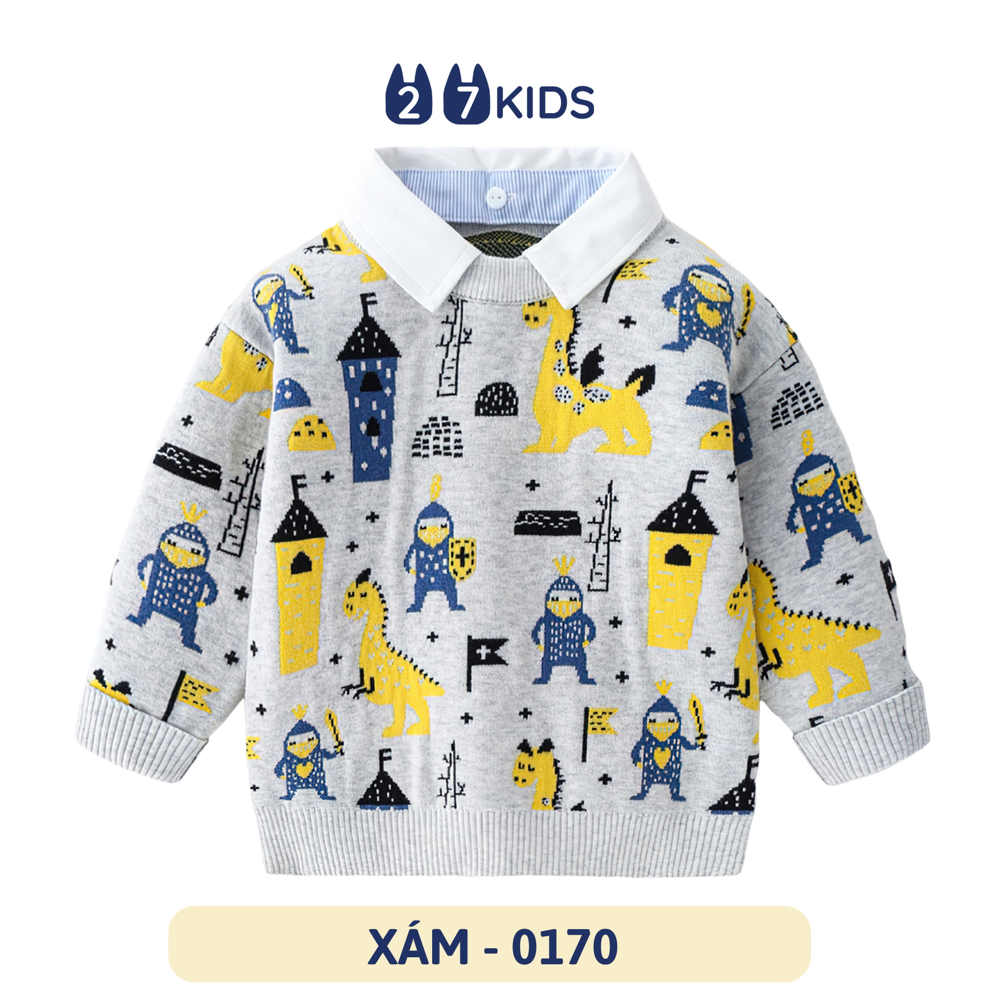 Áo len bé trai 27Kids WELLKIDS áo len phối cổ sơ mi thu đông nam cho trẻ từ 2-10 tuổi BLSW1