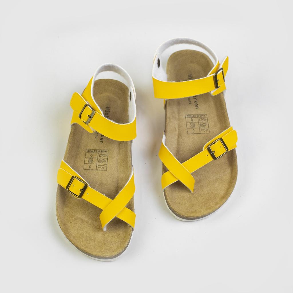 Dép đế trấu birken nam nữ unisex 2 khóa quai sandal xỏ ngón da tổng hợp size 35 - 43 chính hãng Hishoo V099