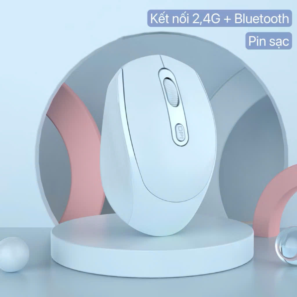 Chuột Không Dây Sạc Pin Click Siêu Tĩnh Âm 2 Chế Độ Bluetooth 5.2 &amp; USB 2.4G, 3 Mức DPI KẾT NỐI ĐIỆN THOẠI IPAD LAPTOP - HÀNG CHÍNH HÃNG