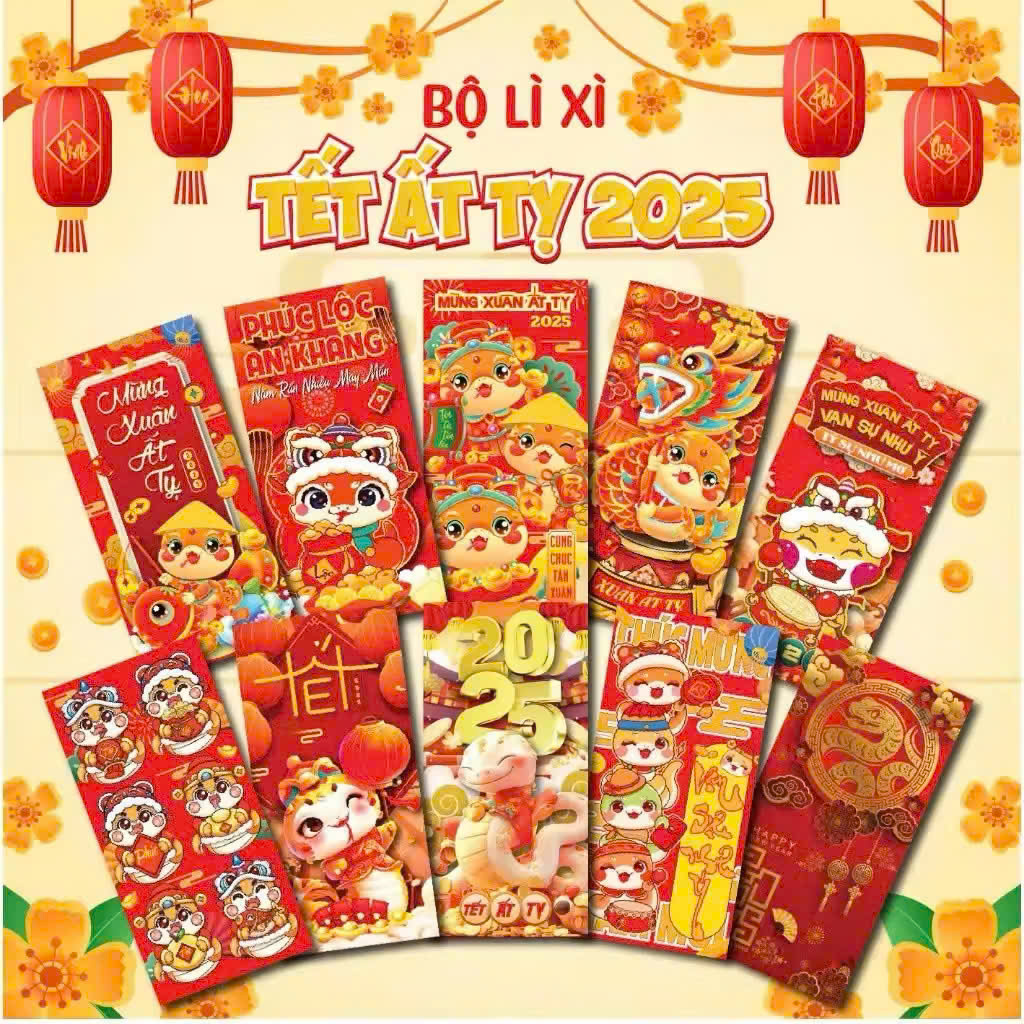 Set 5 bao lì xì truyền thống 2025 (màu ngẫu nhiên).
