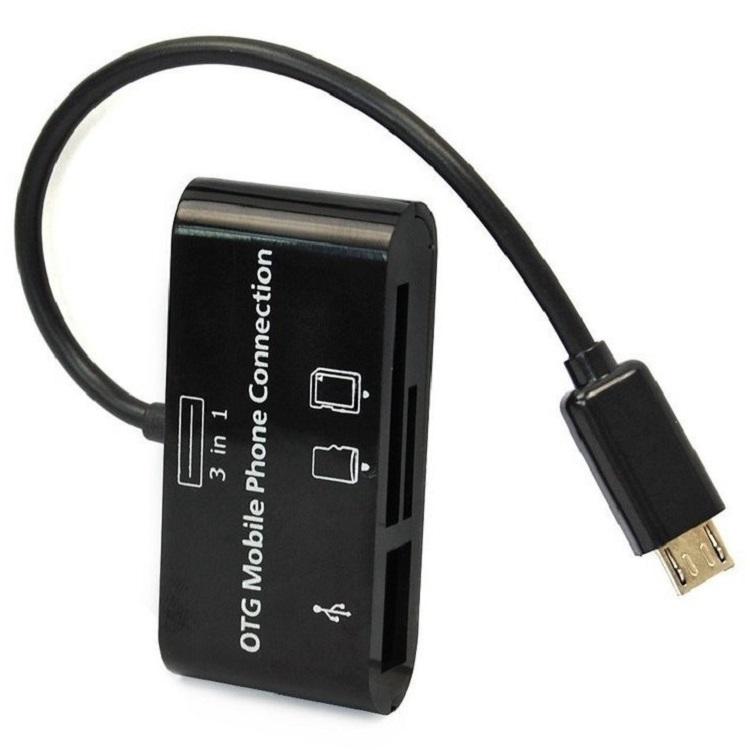 Cáp OTG đọc thẻ 3 in 1 cho Điện thoại cổng Micro USB