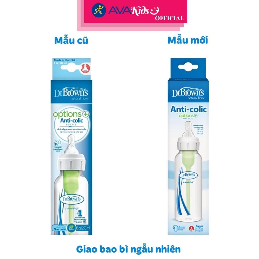 Bình sữa nhựa PP Dr.Brown's cổ hẹp 250 ml (mọi độ tuổi) - Giao bao bì ngẫu nhiên - Hàng Chính Hãng