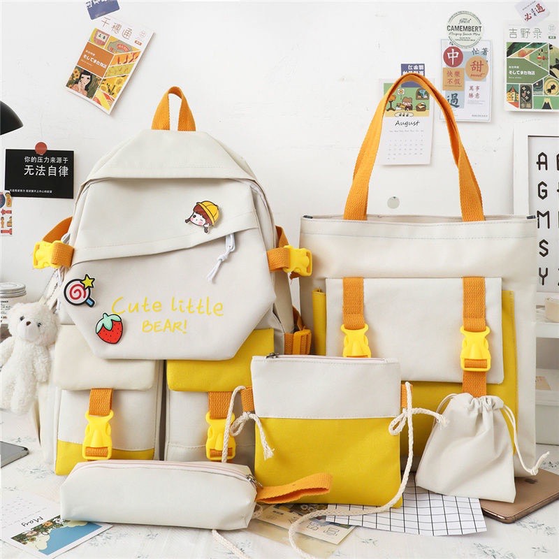 Set balo 4 món, Bao Thời Trang, Balo Chống Thấm Nam Nữ - Combo 4 Món Ulzzang Đi Học Cute Liitle