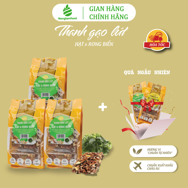 Thanh gạo lứt hạt và rong biển Gabri Nonglamfood túi 7 thanh | Ăn chay, hỗ trợ giảm cân ăn kiêng