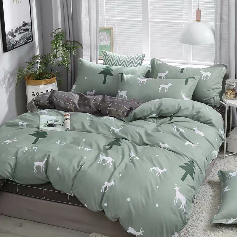 Bộ chăn ga gối cotton PL1 - 160 - Tuần Lộc Xanh