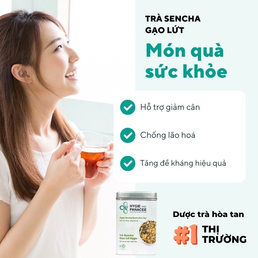 Trà Thảo Dược Sencha Gạo Lứt Hygie Hỗ Trợ Giảm Cân, Duy Trì Vóc Dáng, Chống Lão Hóa, Tăng Cường Miễn Dịch Hộp 250g