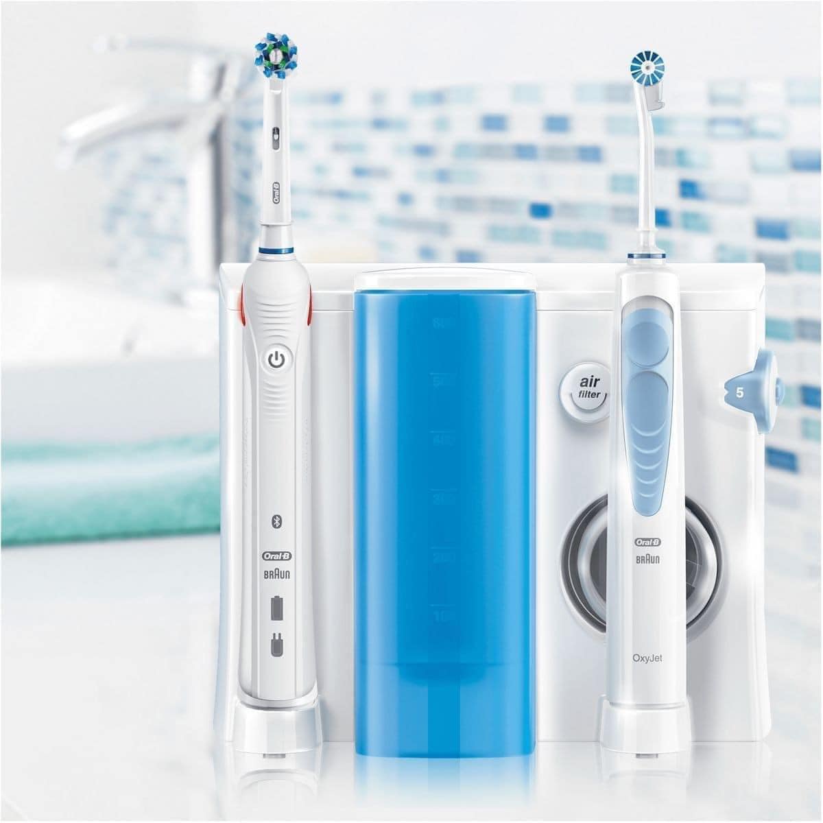 Máy tăm nước Braun Oral B Oxyjet và Bàn chải đánh răng điện Braun Oral B Smart 5000 kết nối Bluetooth hàng chính hãng