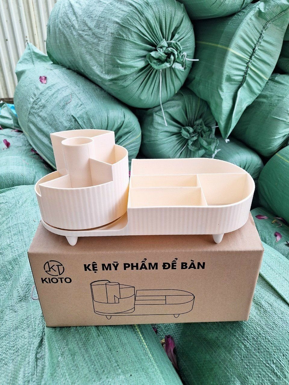 Kệ Mỹ Phẩm Xoay 360 Độ Để Bàn Có Nhiều Ngăn Đa Dụng