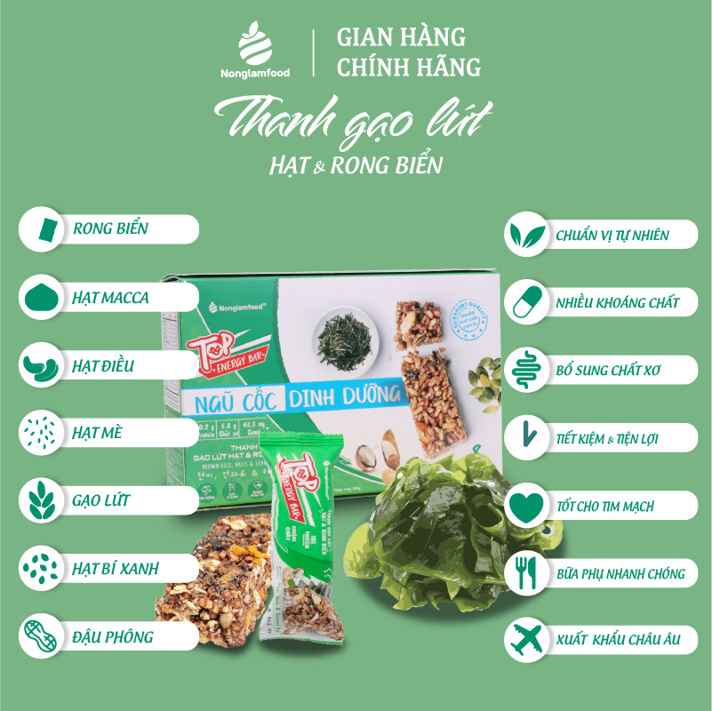 Hình ảnh [THUẦN CHAY] Thanh gạo lứt Hạt & Rong Biển Nonglamfood hộp 8 thanh 136g | Chay mặn đều dùng được | Hỗ trợ ăn kiêng giảm cân | Bữa ăn dinh dưỡng thay thế lành mạnh