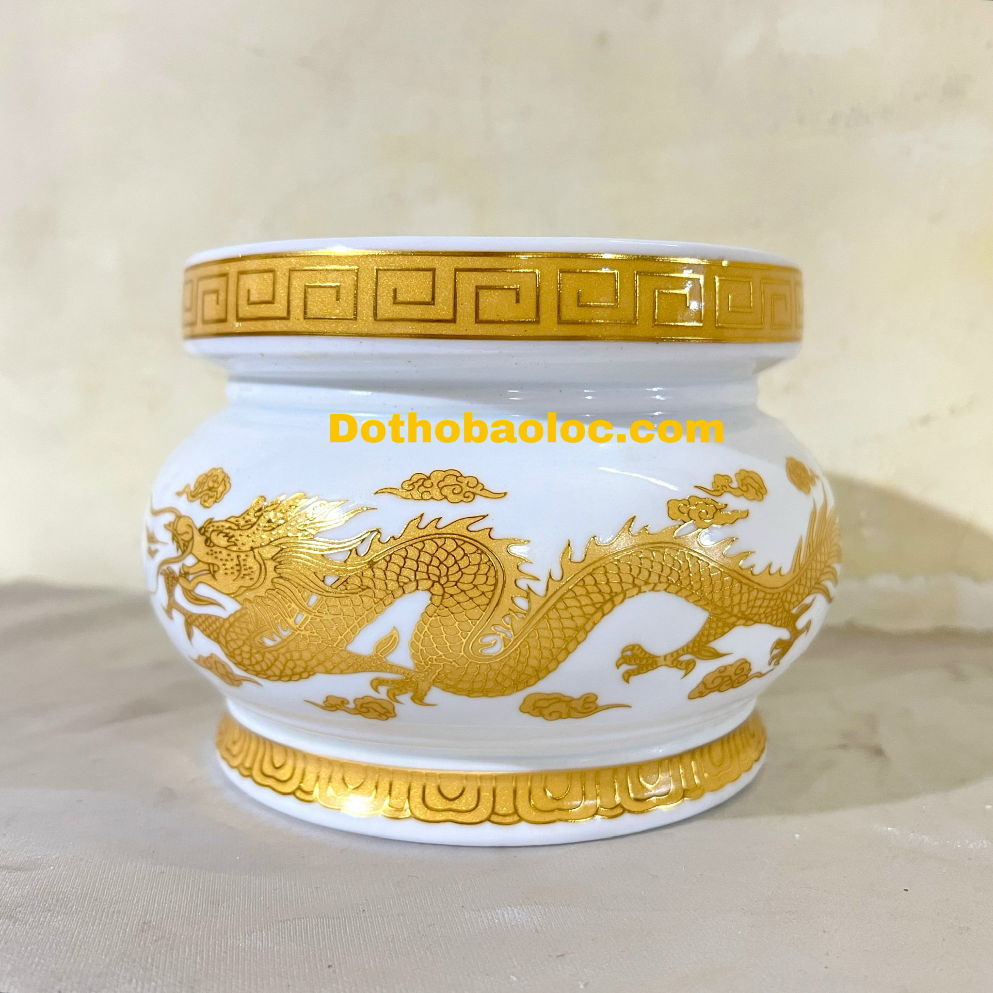 Bát nhang sứ trắng rồng vàng cao cấp đường kính 13.5cm