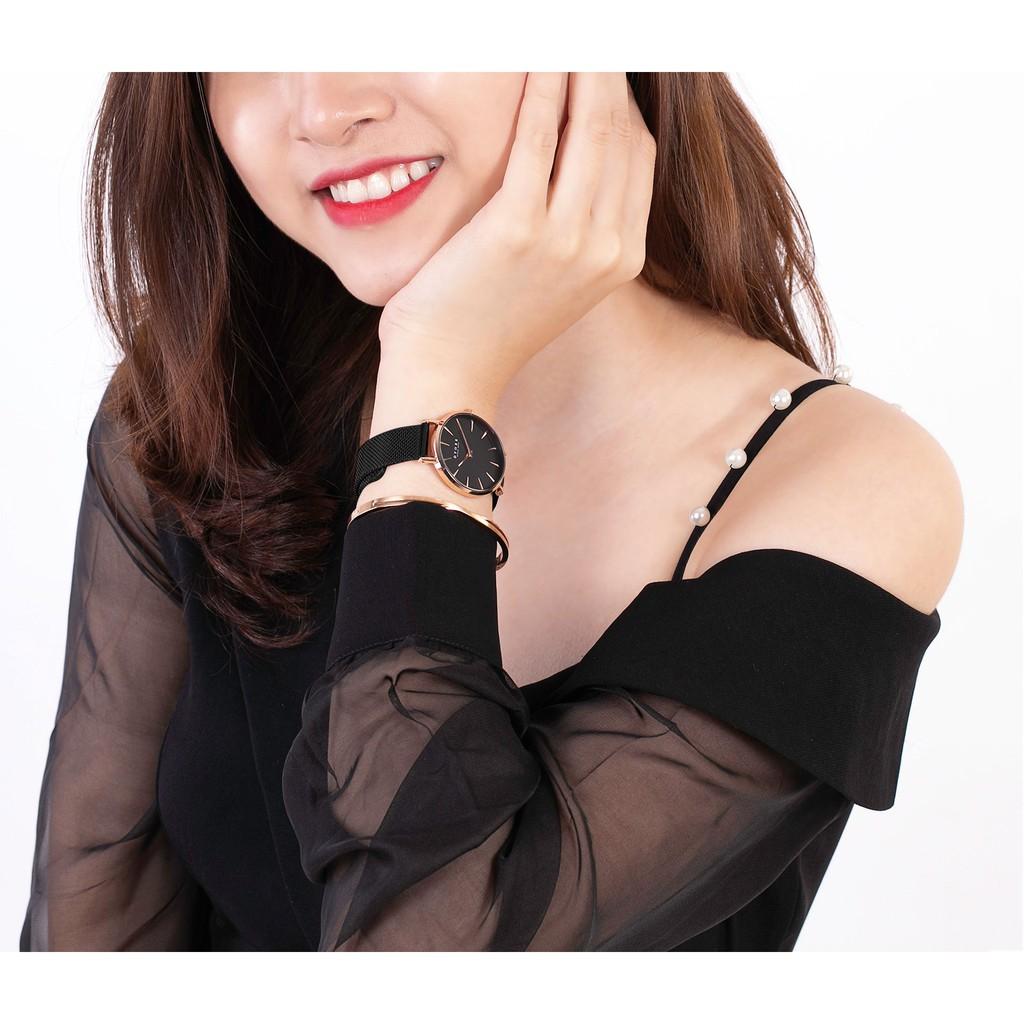 Đồng Hồ Nữ Dyoss Autumn Black Mesh Hàng Chính Hãng