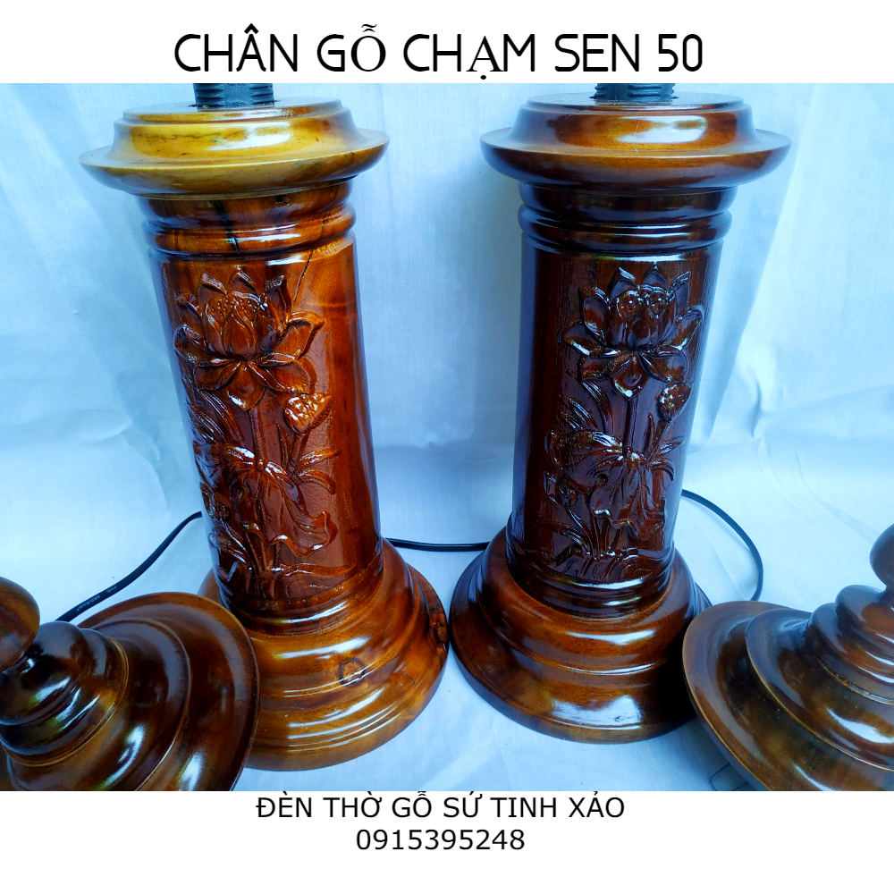 Đôi đèn thờ gỗ sứ tinh xảo THANH LIÊN HƯỚNG THƯỢNG (tặng kèm bóng LED dự phòng)