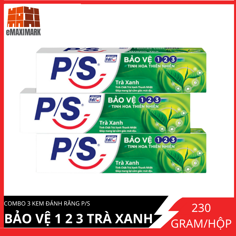 Combo 3 Kem Đánh Răng P/S Bảo Vệ 123 Trà Xanh 230g