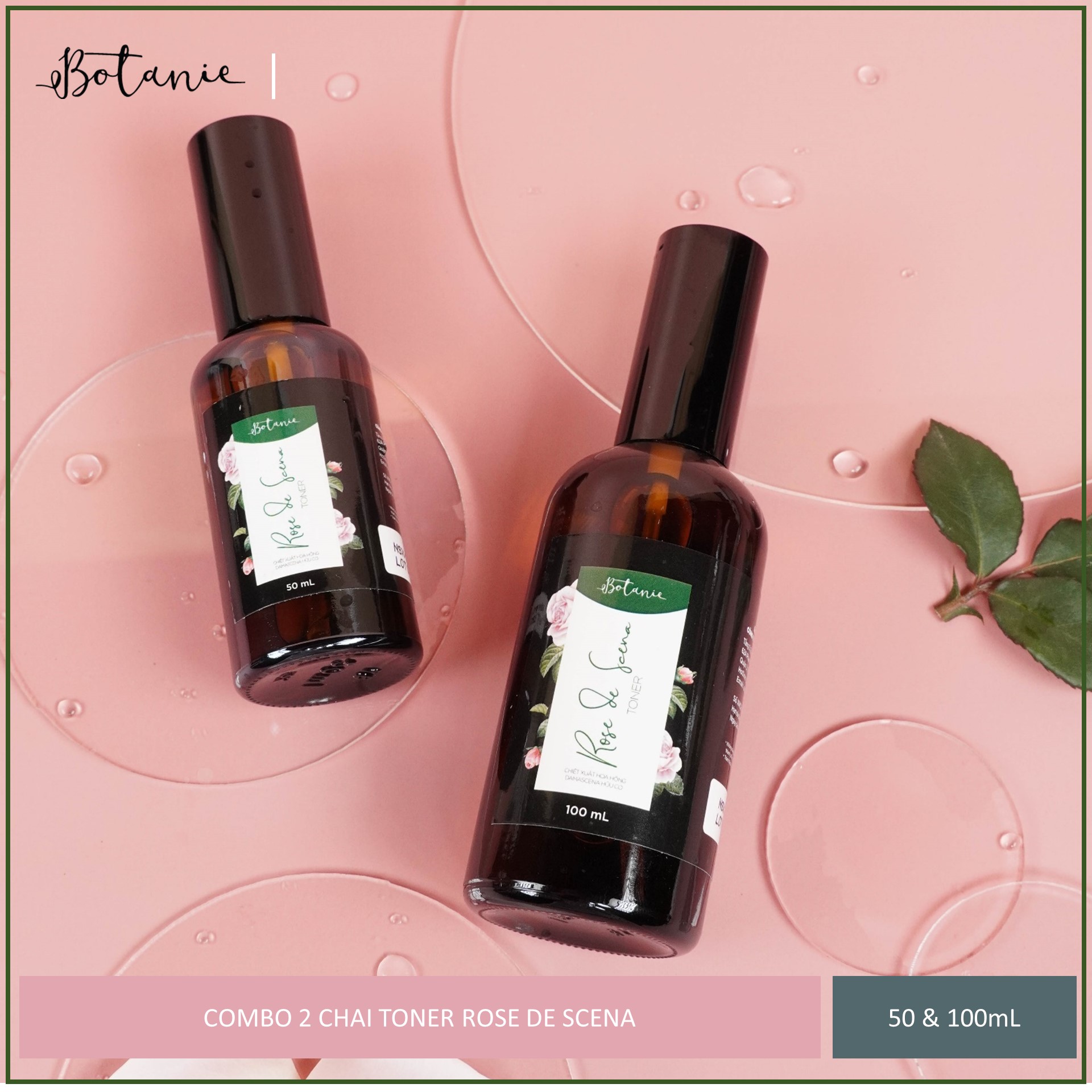 Combo 2 Chai Nước Hoa Hồng Dưỡng Ẩm Botanie Rose de Scena Toner- Dạng xịt, Không gây chứa cồn - 50ml và 100ml