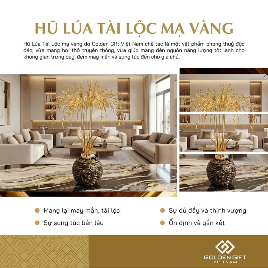 Hũ Lúa Tài Lộc Mạ Vàng 24K Golden Gift Việt Nam – Quà Tặng Tân Gia, Khai Trương, Phong Thuỷ May Mắn