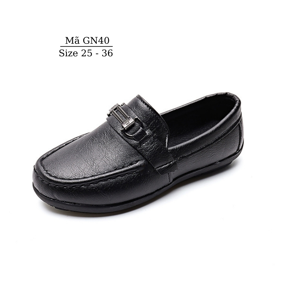 Giày lười bé trai, giày Moca màu đen/trắng trẻ em học sinh nam 2 - 8 tuổi mặc vest đi tiệc phong cách sang trọng lịch sự NHÍM SHOP GN40