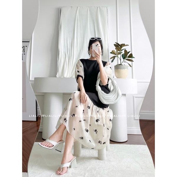 Đầm thun phối voan , form rộng thoải mái
