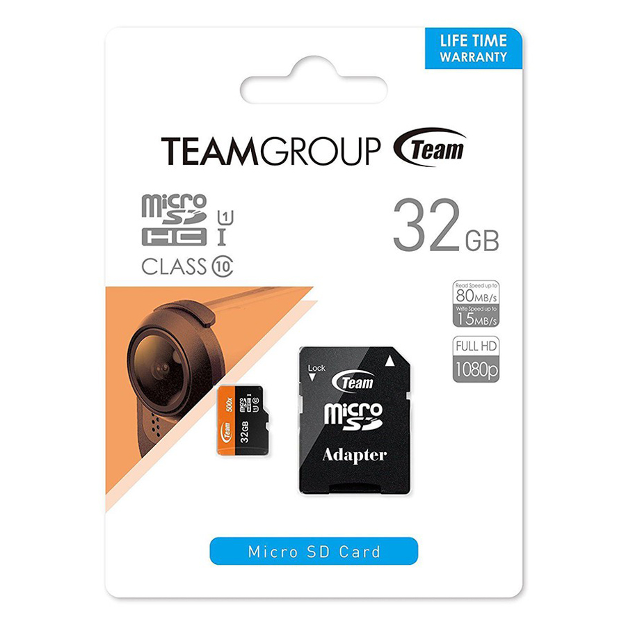 Thẻ Nhớ Micro SDHC Team 32GB 500x Class 10 U1-80MB/s (Đen Cam) - Hàng Chính Hãng