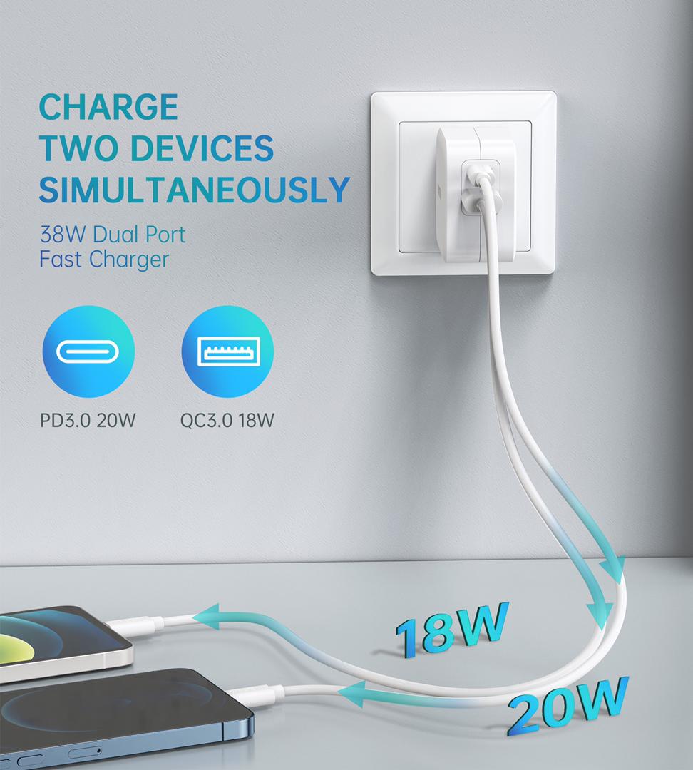 Bộ Củ Sạc Nhanh CHOETECH 38W PD5002 Và Cáp C to C 60W Dài 1.8M CC0005-SR Cho Điện Thoại Samsung, Oppo, Vivo, Xiaomi - Hàng Chính Hãng