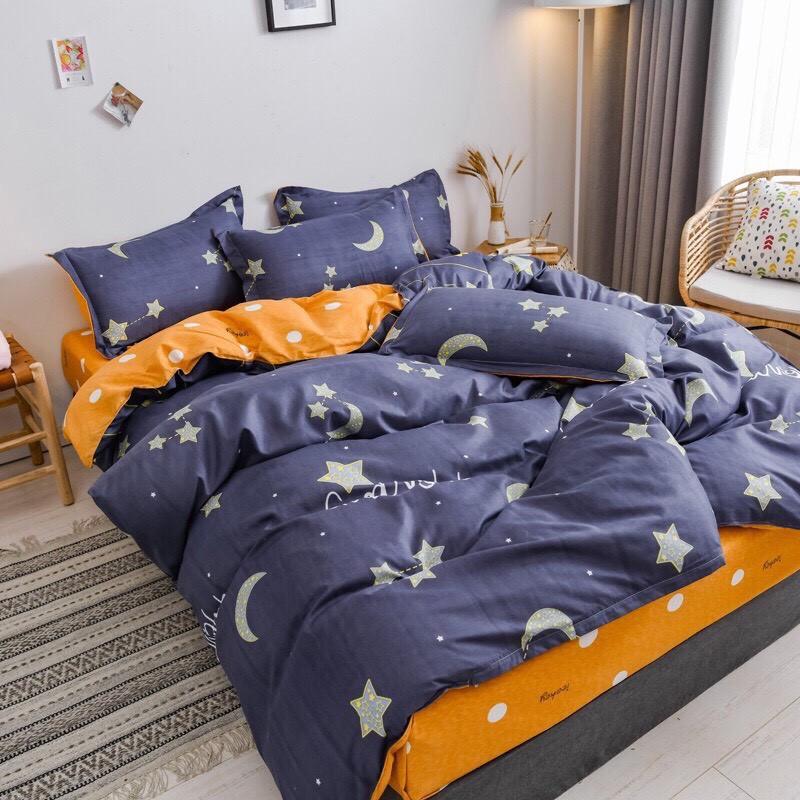 Bộ chăn ga Cotton Poly họa tiết trăng sao - phong cách Hàn Quốc