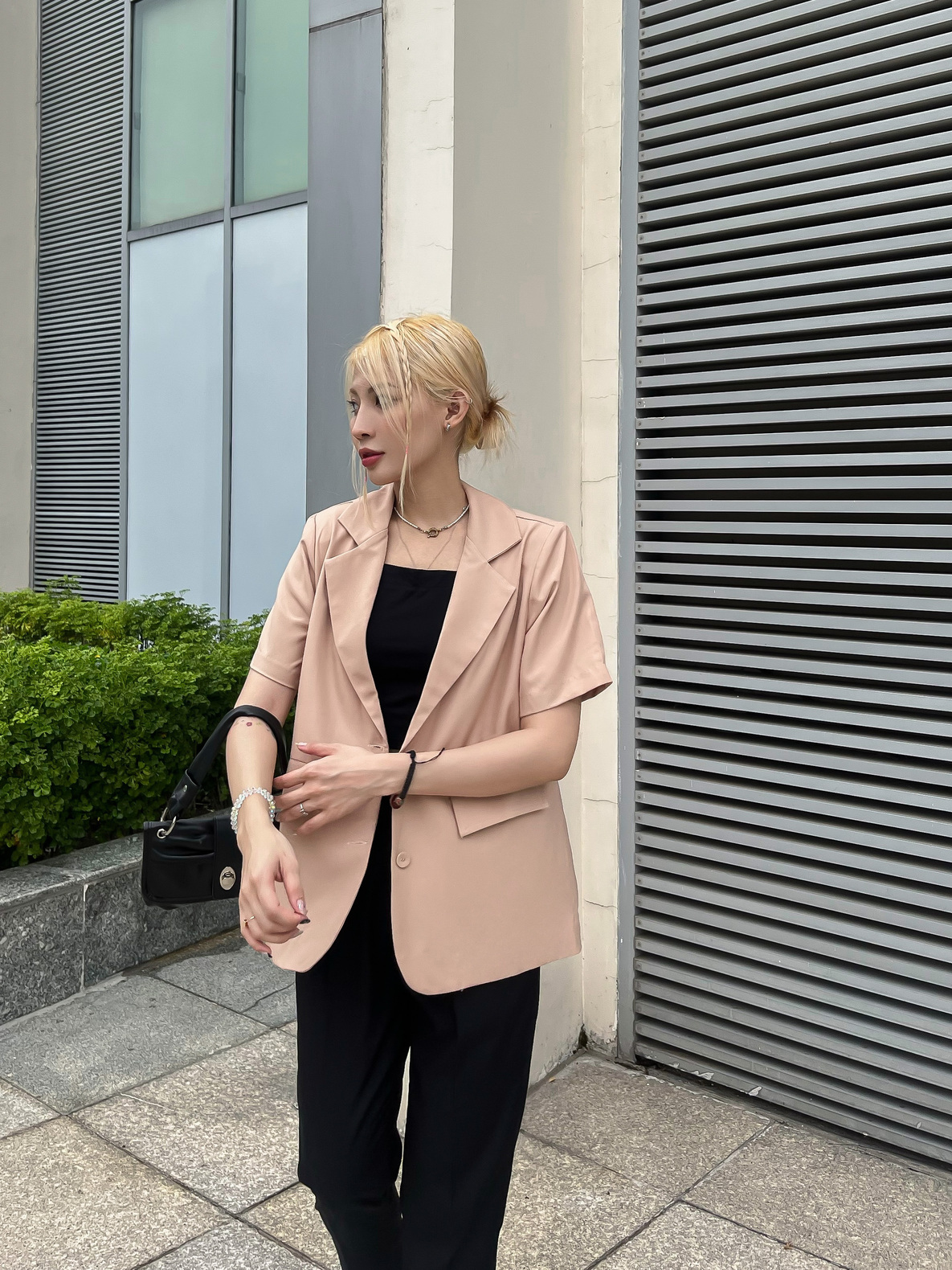 Áo vest blazer ngắn tay phom rộng công sở