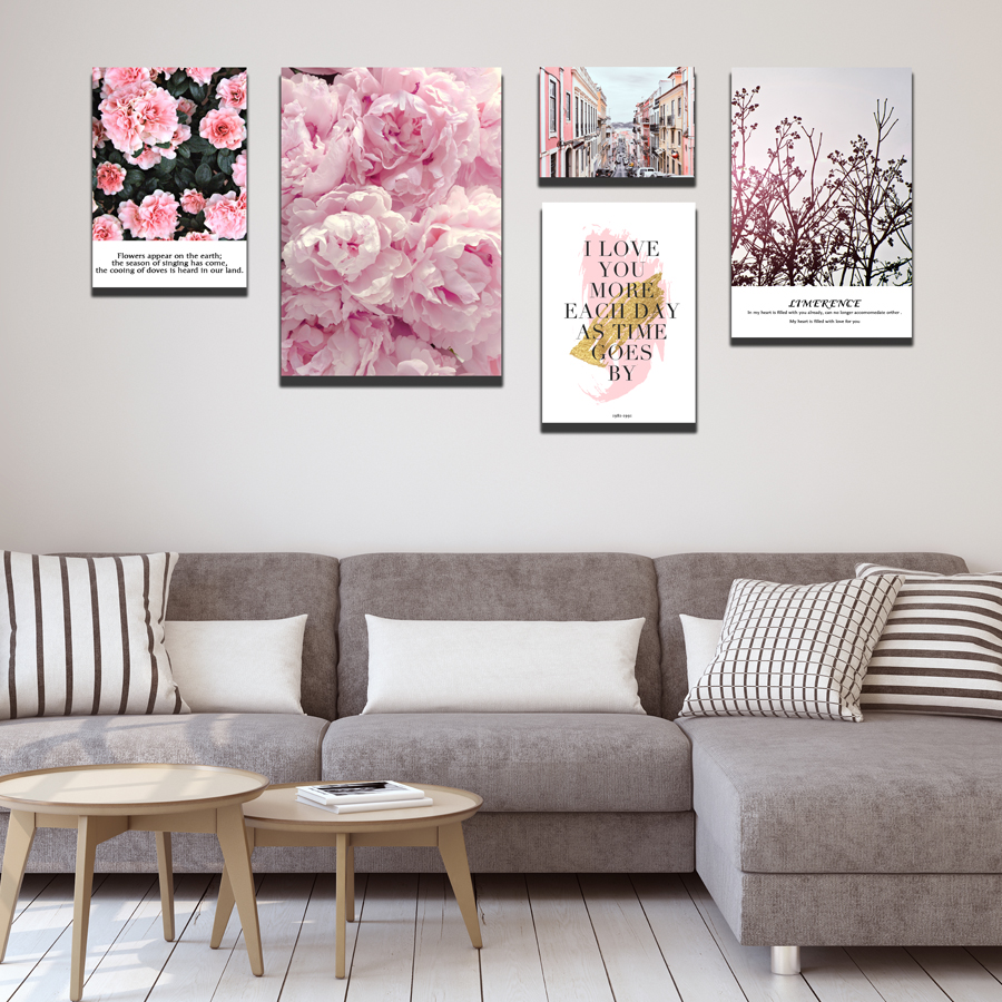 Bộ 5 Tranh Canvas Trang Trí Phòng Khách, Phòng Ngủ Tặng Kèm Đinh Treo Tranh Chuyên Dụng - Khung Hình Phạm Gia PG15