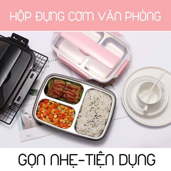 Hộp Cơm Văn Phòng 5 Ngăn Inox 304 Giữ Nhiệt Chống Tràn Có Giá Điện Thoại Tặng Thìa Đũa Cao Cấp- Hàng Chính Hãng MINIIN