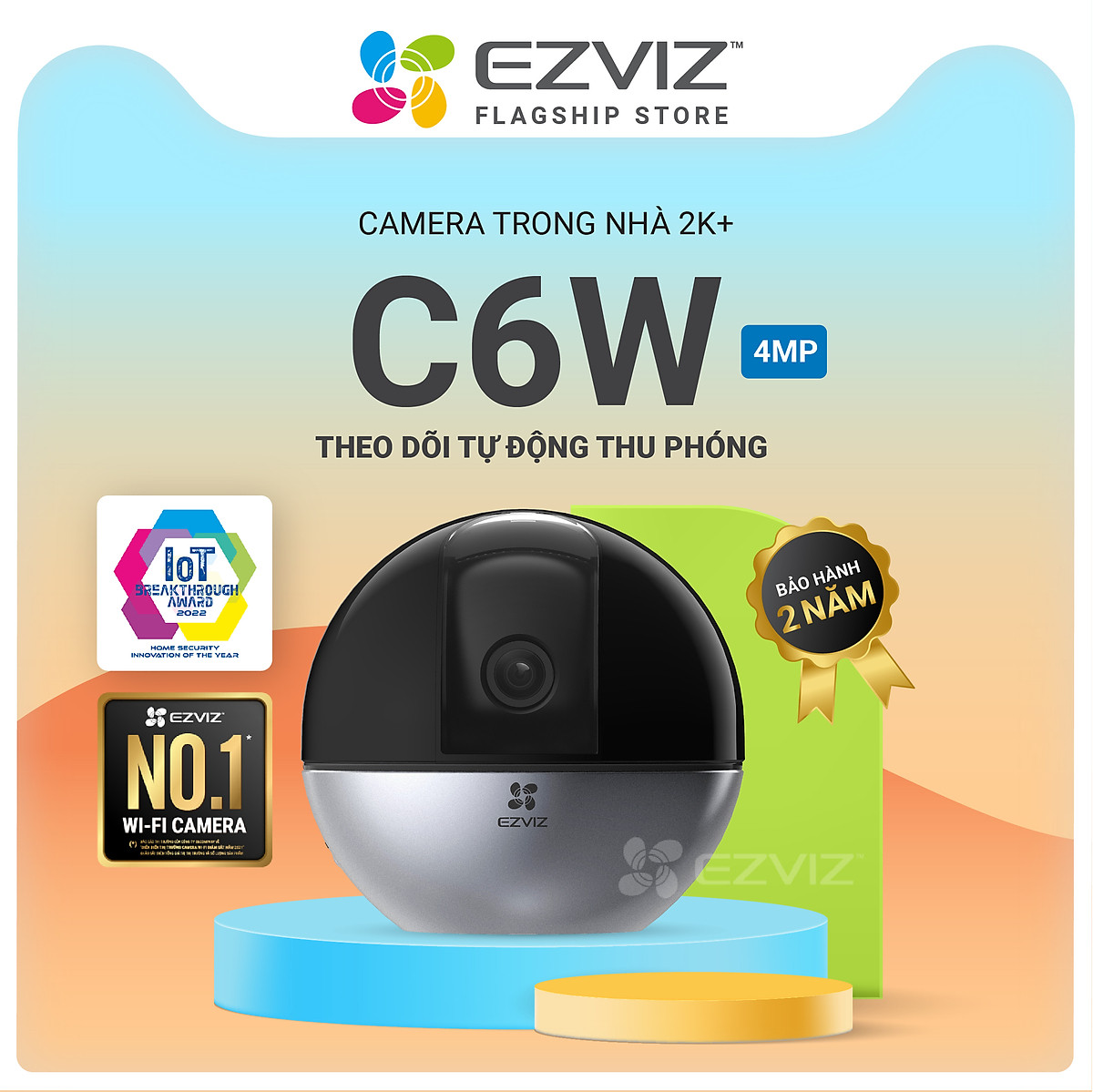 Camera WI-FI EZVIZ C6W 4MP, Độ Phân Giải 2K, Chống Ngược Sáng True WDR, Đàm Thoại 2 Chiều, Tự Động Thu Phóng Chuyển Động, Hồng Ngoại Đêm 10m - Hàng Chính Hãng