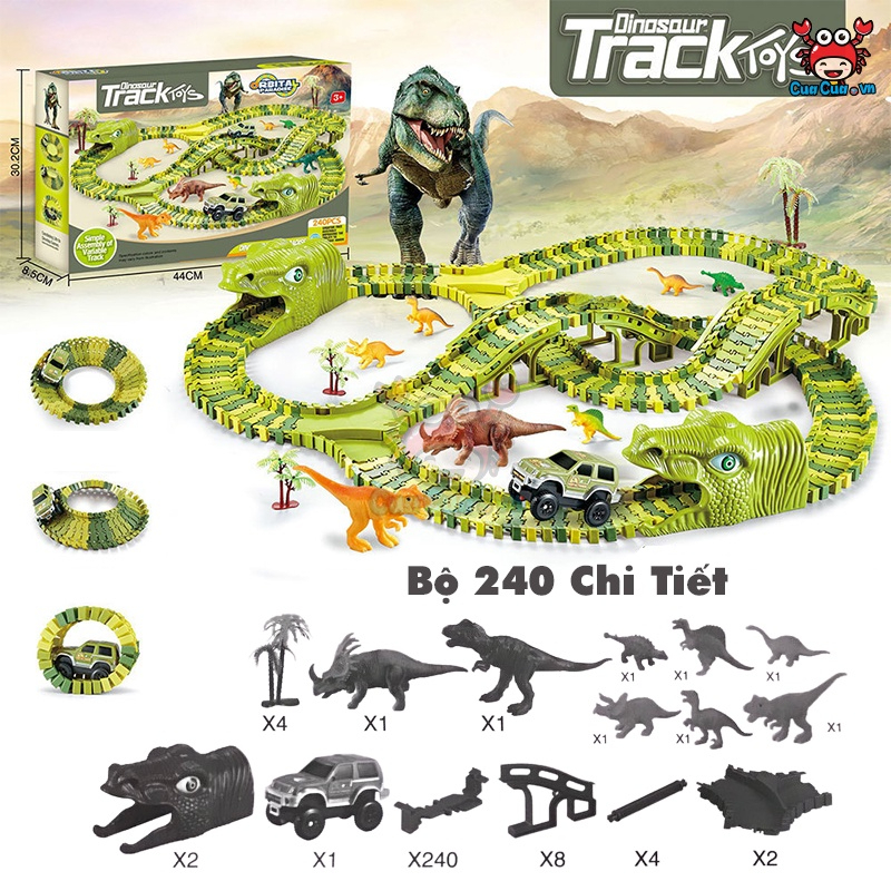 Bộ lắp ráp đường đua ô tô khủng long, đồ chơi lắp ghép đường ray khủng long cỡ lớn cho bé thoả sức sáng tạo
