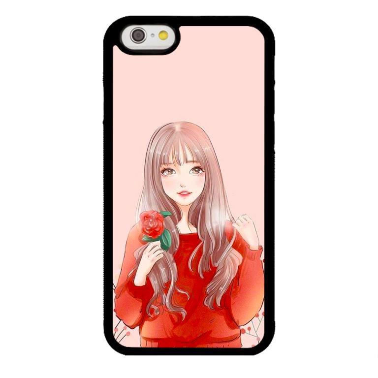 Ốp lưng dành cho Iphone 6 Cô Gái Áo Đỏ Nền Hồng - Hàng Chính Hãng