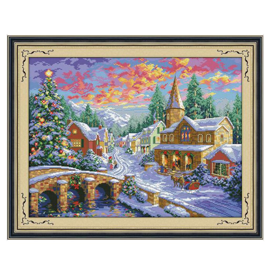 11CT 67x52cm Stamped Cross Stitch Kits Pre-Printed Pattern - Winter Village