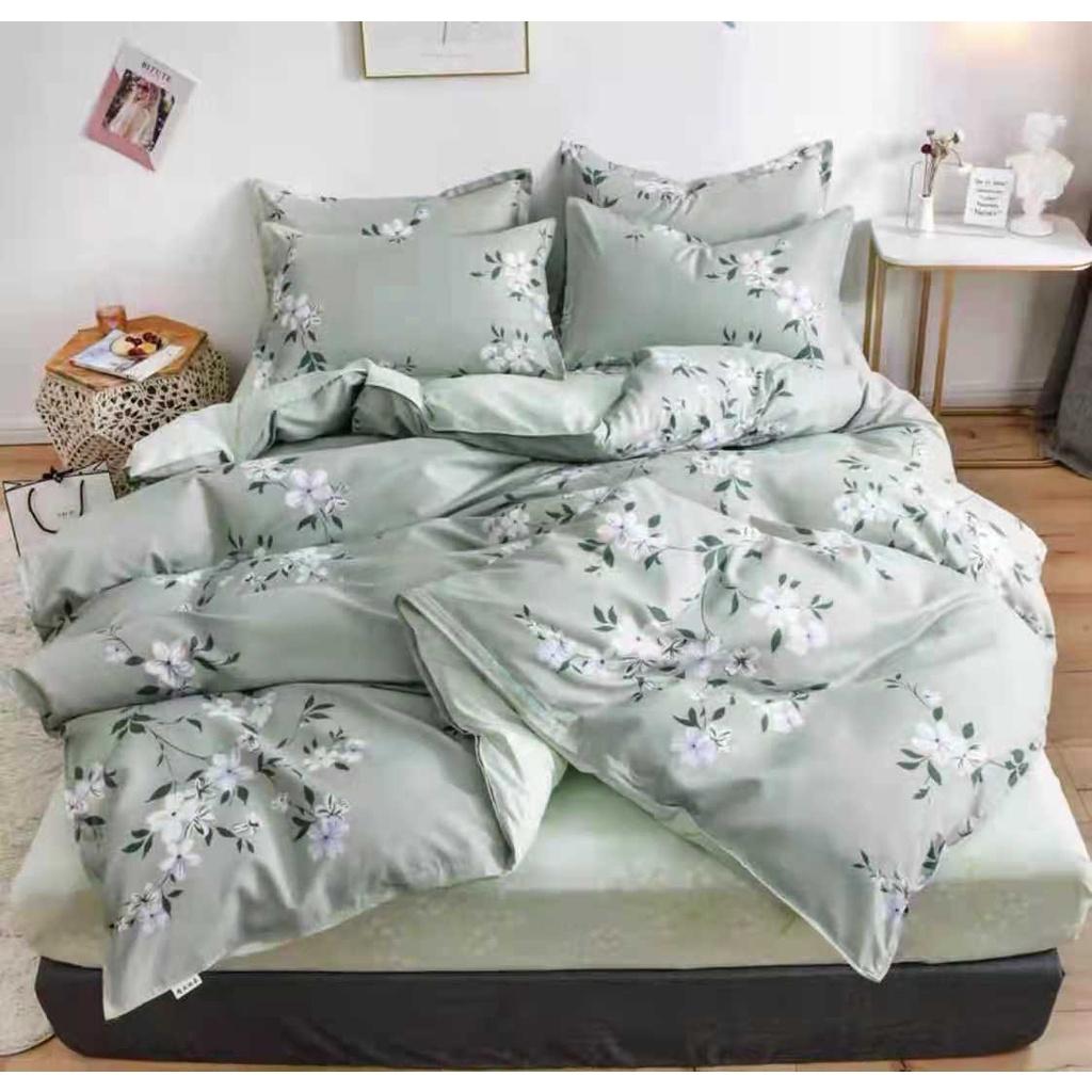 Bộ Chăn Ga Gối Cotton 3Dm6/m8/2m-Tiệm Nhà MêuSet 4 Món 2 Vỏ gối ,drap , vỏ chăn Hoa Mai Xanh Ngọc Cao Cấp