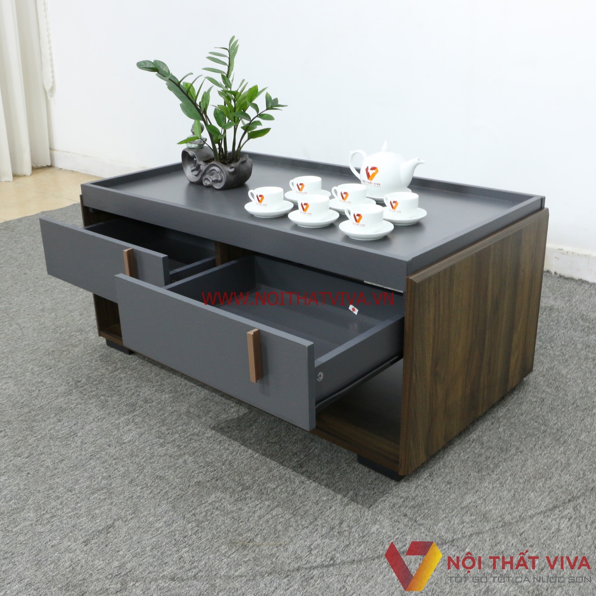 Bàn Trà Sofa Gỗ Công Nghiệp Nhập Khẩu Màu Xám Vân Gỗ Tiện Dụng Giá Rẻ