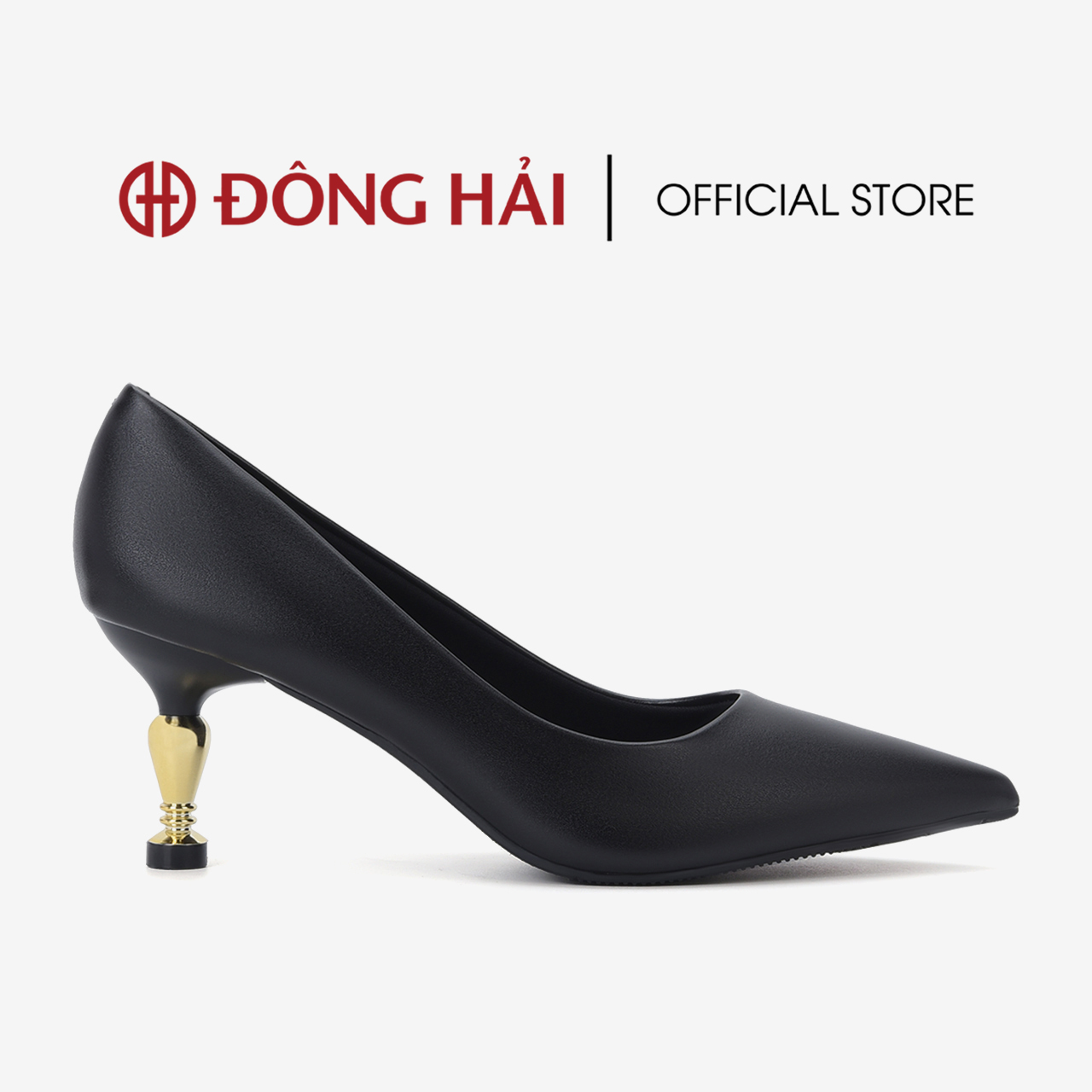 Giày cao gót nữ Đông Hải thiết kế mũi nhọn gót trụ mạ vàng tinh xảo cao 7cm - G81I9
