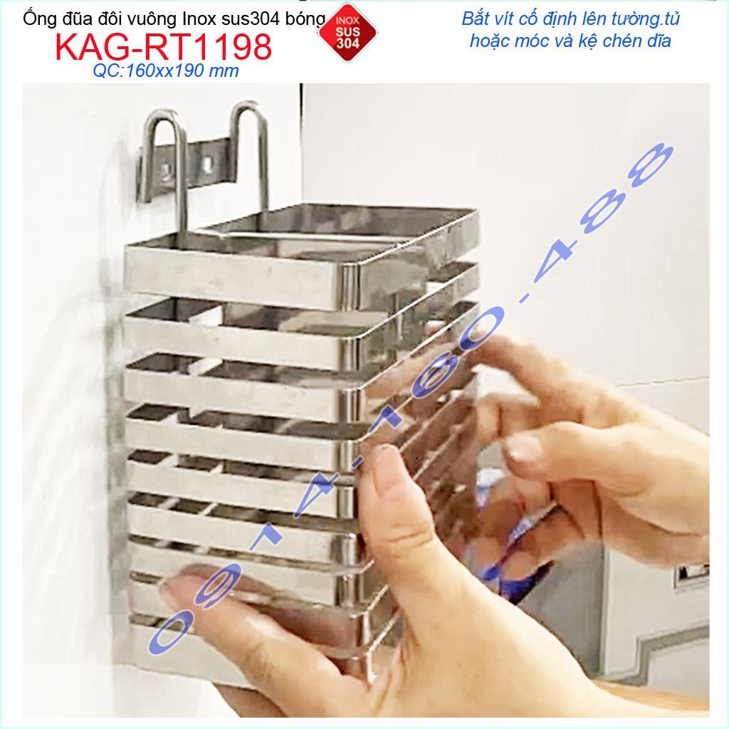 Ống đũa đôi vuông KAG-RT1198 Inox 304, ống đũa nhà bếp ống đũa vuông đôi SUS304 dập khuôn thiết kế đẹp sử dụng tốt