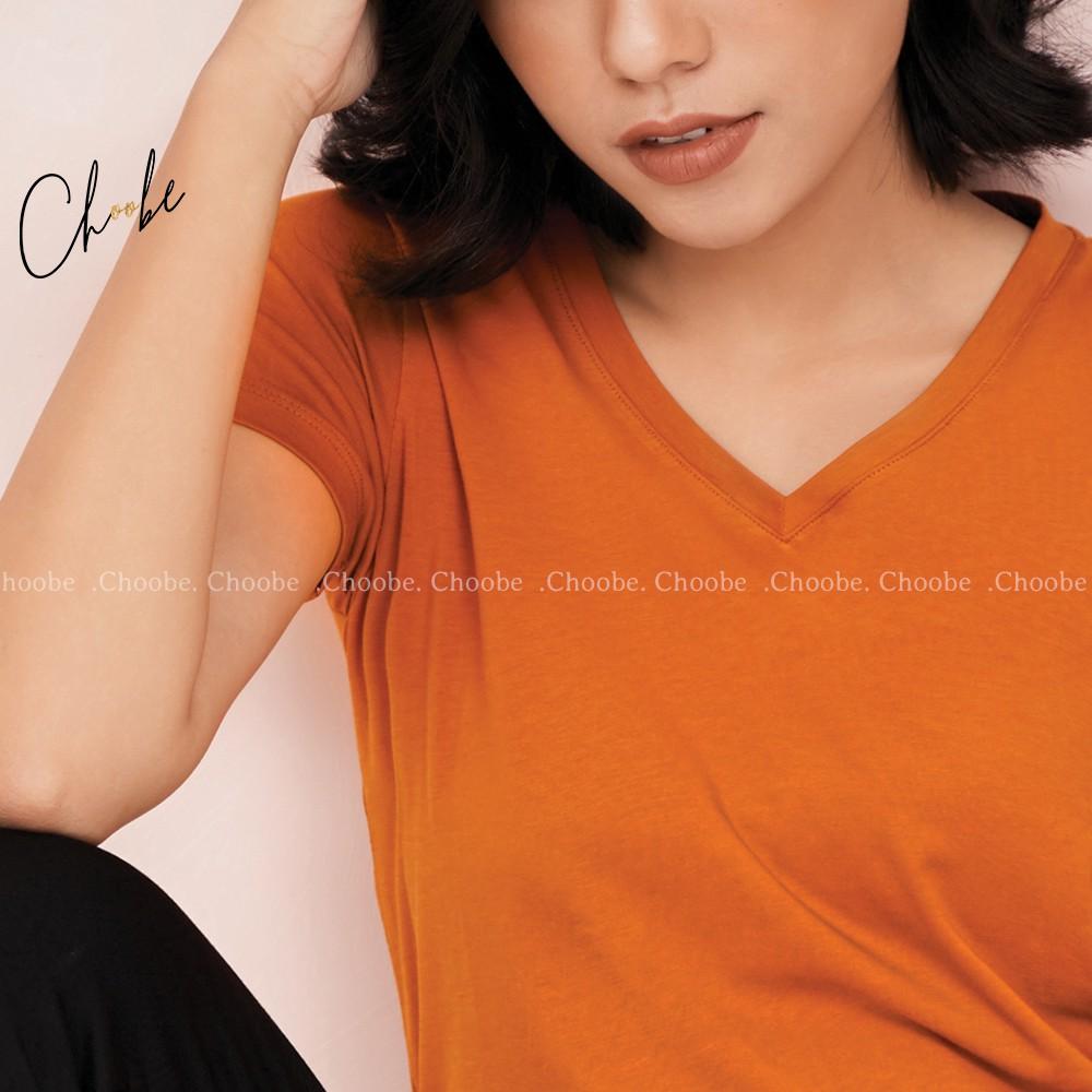 Áo thun nữ Choobe cộc tay cổ tim dáng suông phông trơn vải cotton co giãn tốt - A18