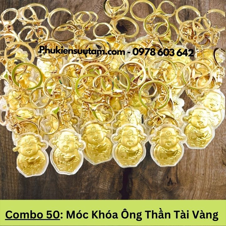 Combo 50 Móc Khóa Ông Thần Tài Vàng, kích thước: 17cmx9cm, màu vàng - SP005980