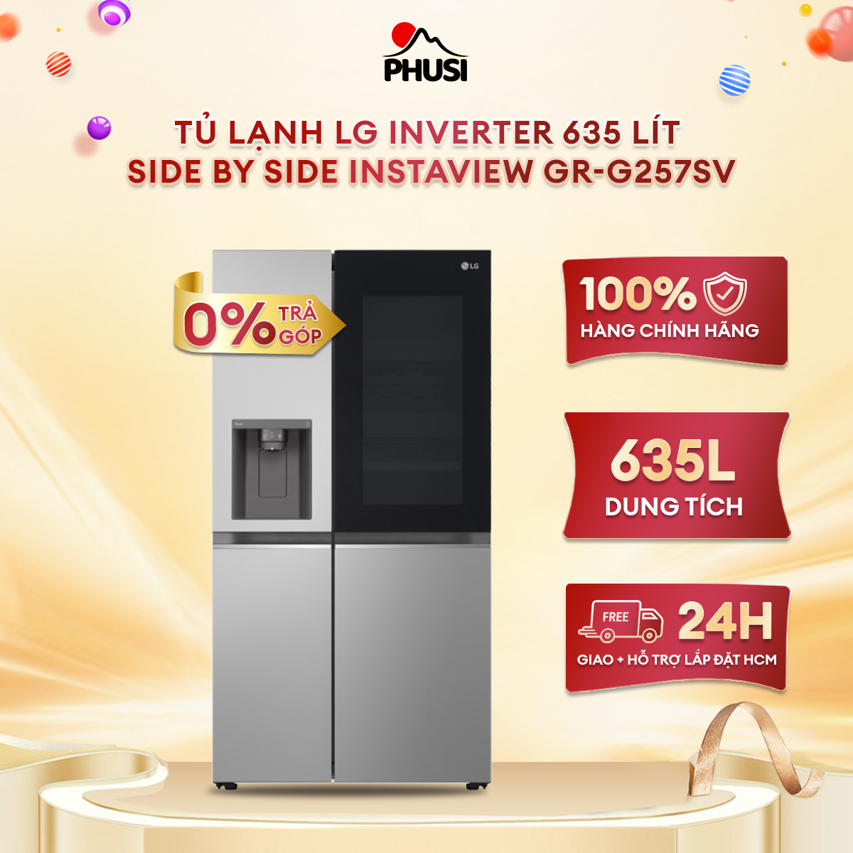 Tủ lạnh LG Inverter 635 lít Side By Side InstaView GR-G257SV - Hàng chính hãng - Chỉ giao HCM