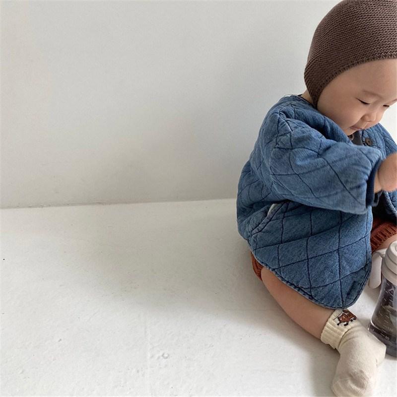 Phong Cách Hàn Quốc Quần Áo Mùa Đông Bé Trai Bé Gái Làm Dày Denim Áo Trẻ Sơ Sinh Ấm Mền Chần Gòn Áo Khoác