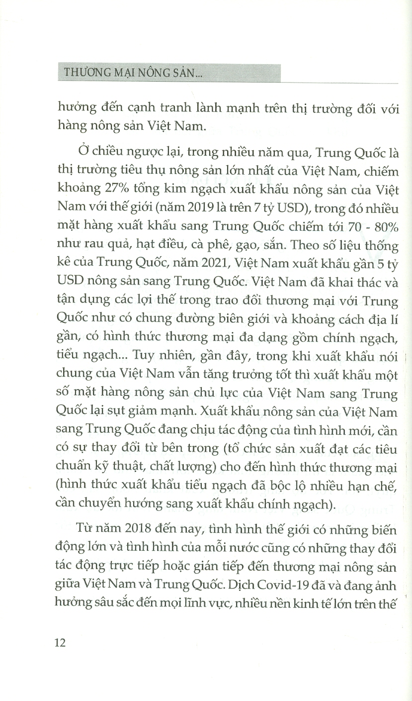 Thương Mại Nông Sản Giữa Việt Nam Và Trung Quốc Trong Bối Cảnh Mới (Sách chuyên khảo) - TS. Nguyễn Thị Phương Hoa (Chủ biên)